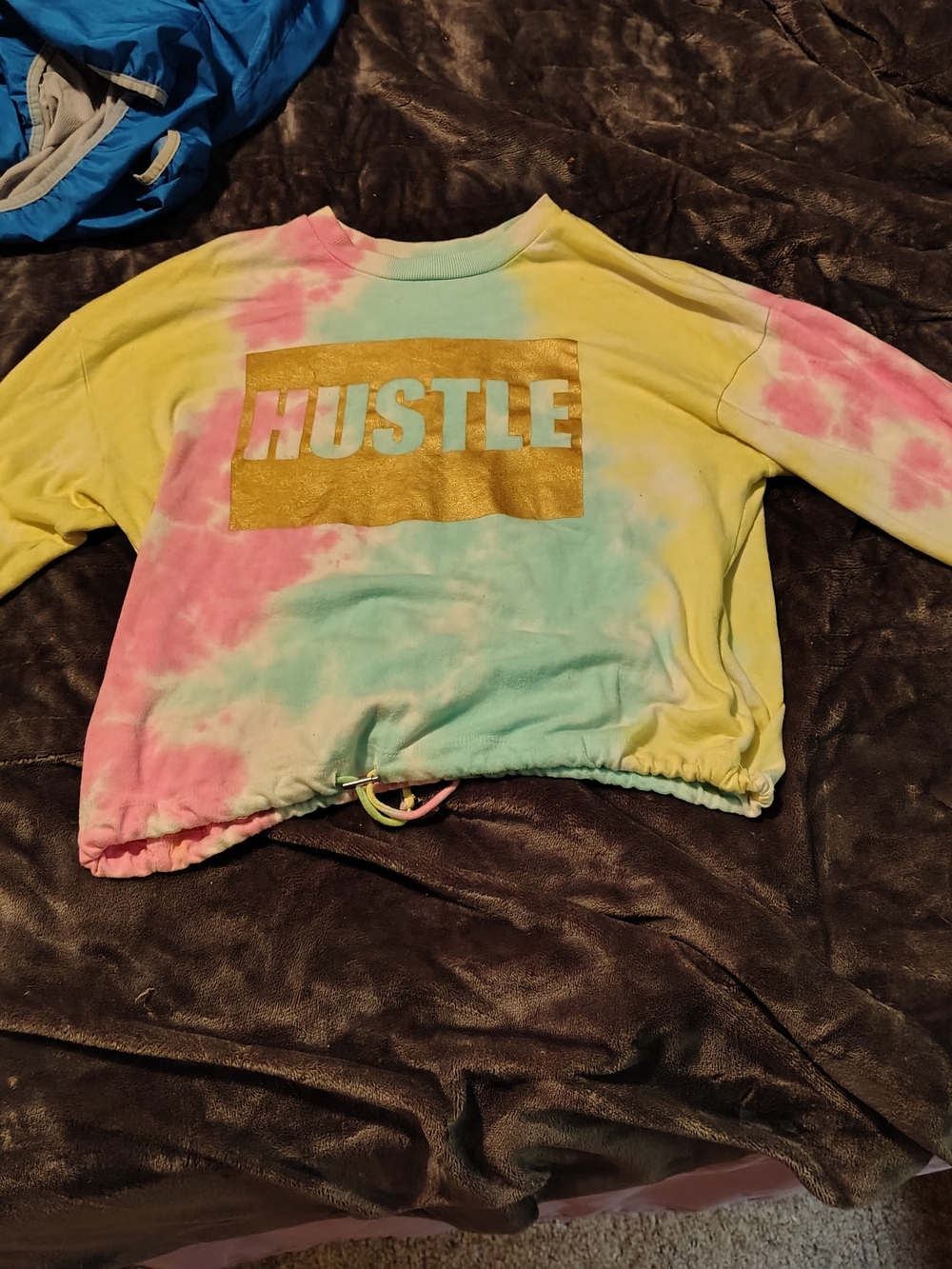 Cute No Boundaries Tie-Dye 'HUSTLE' Pullover Sweatshirt - Yellow, Pink, Blue